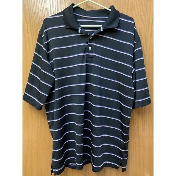 Bolle’ Polo Mens Large Short Sleeve Black  Striped Polyester Blend Sport Golf‎ - Picture 1 of 5